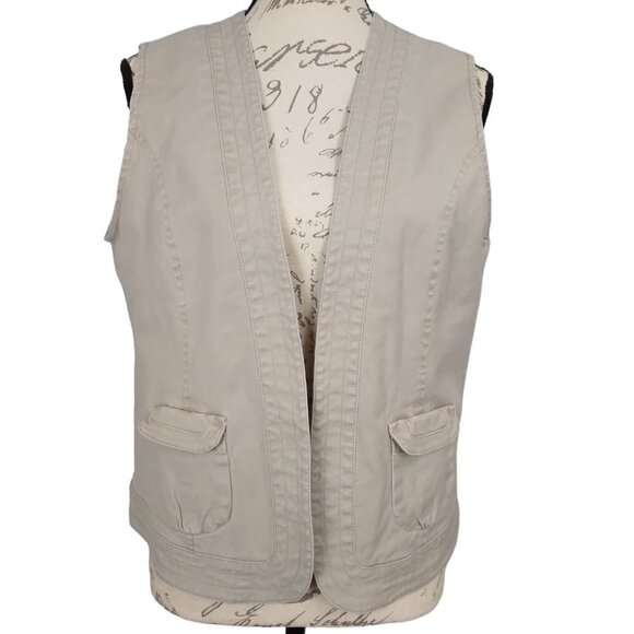 Chico’s | Cotton Khaki Vest Open Front | Size L (12) - Picture 1 of 8